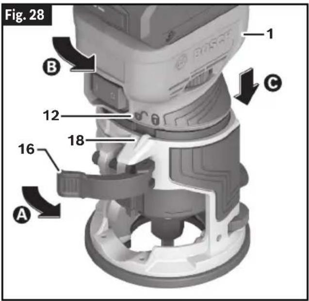 BOSCH GKF 18V-25 Professional - Ajuste de la profundidad de corte para la base fija (GKF001) y la base inclinable (PR005) - 1