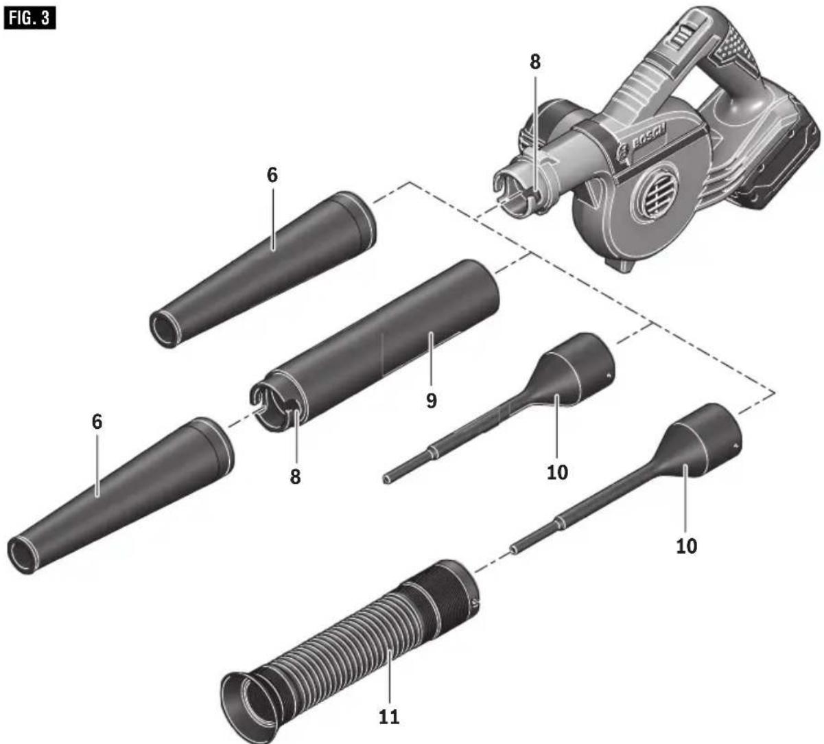 BOSCH GBL18V-71 Professional - Mounting the Blower Attachments - 1
