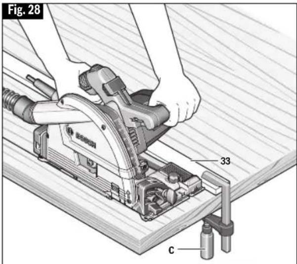 BOSCH GKT 13-225 Professional - ▶ Aserrado con una guía de borde recto - 1