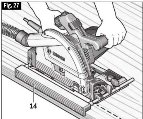 BOSCH GKT 13-225 Professional - ▶ Sciage avec le guide à bord droit - 1