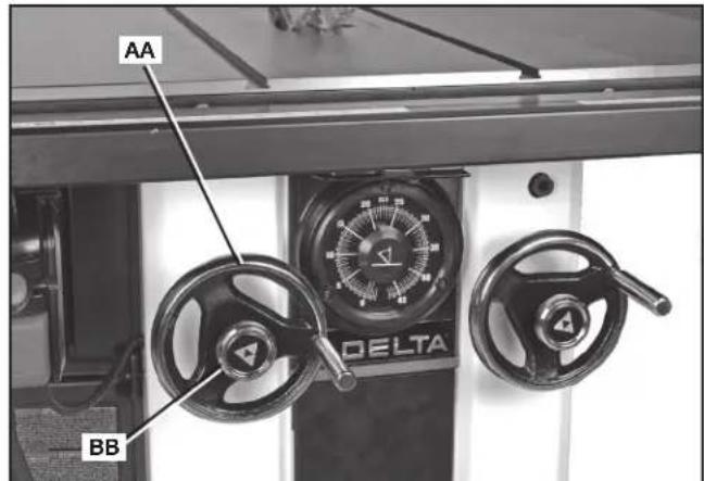 DELTA UNISAW 36‑L552 - RAISING AND LOWERING THE BLADE - 3
