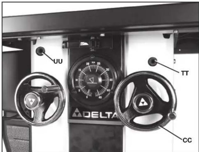 DELTA UNISAW 36‑L552 - CÓMO AJUSTAR LA ESCALA DE INCLINACIÓN DE LA HOJA - 1