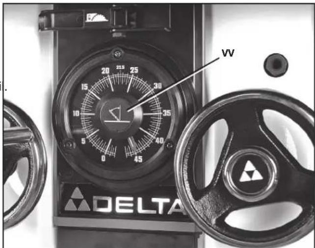 DELTA UNISAW 36‑L536 - RÉGLAGE DE L'ÉCHELLE D'INCLINAISON DE LA LAME - 2