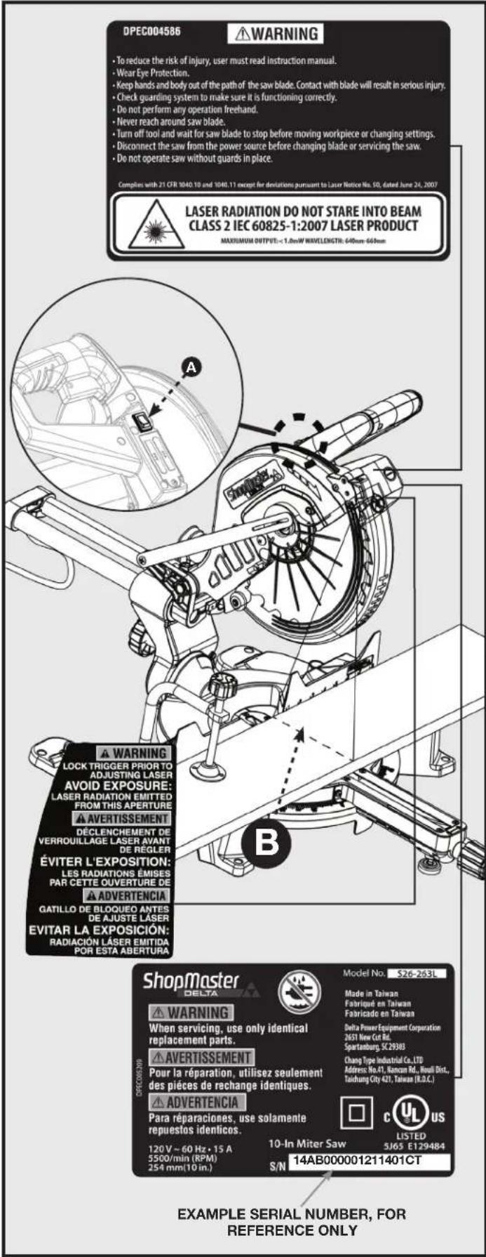 DELTA ShopMaster S26‑263LS - MISE EN GARDE : - 1