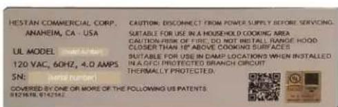 Hestan KVL30 - RATING LABEL - 1