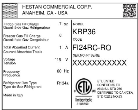 Hestan KFCL18 - RATING LABEL - 1