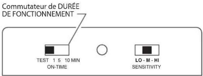 Commutateur de DURÉE DE FONCTIONNEMENT TEST 1 5 10 MIN ON-TIME LO - M - HI SENSITIVITY