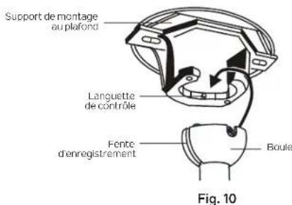 Support de montage au plafond Languette de contrôle Fonte d'enregistrement Boule Fig. 10