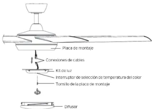 Kichler 310260 - SELECCIÓN DE LA TEMPERATURA DEL COLOR DEL LED E INSTALACIÓN DEL KIT DE LUCES Y EL DIFUSOR - 2