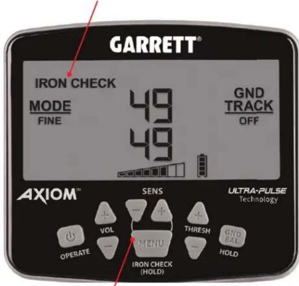GARRETT Axiom - Pour utiliser la fonction Iron Check : - 1
