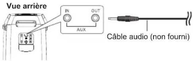 Vue arrière IN OUT AUX Câble audio (non fourni)
