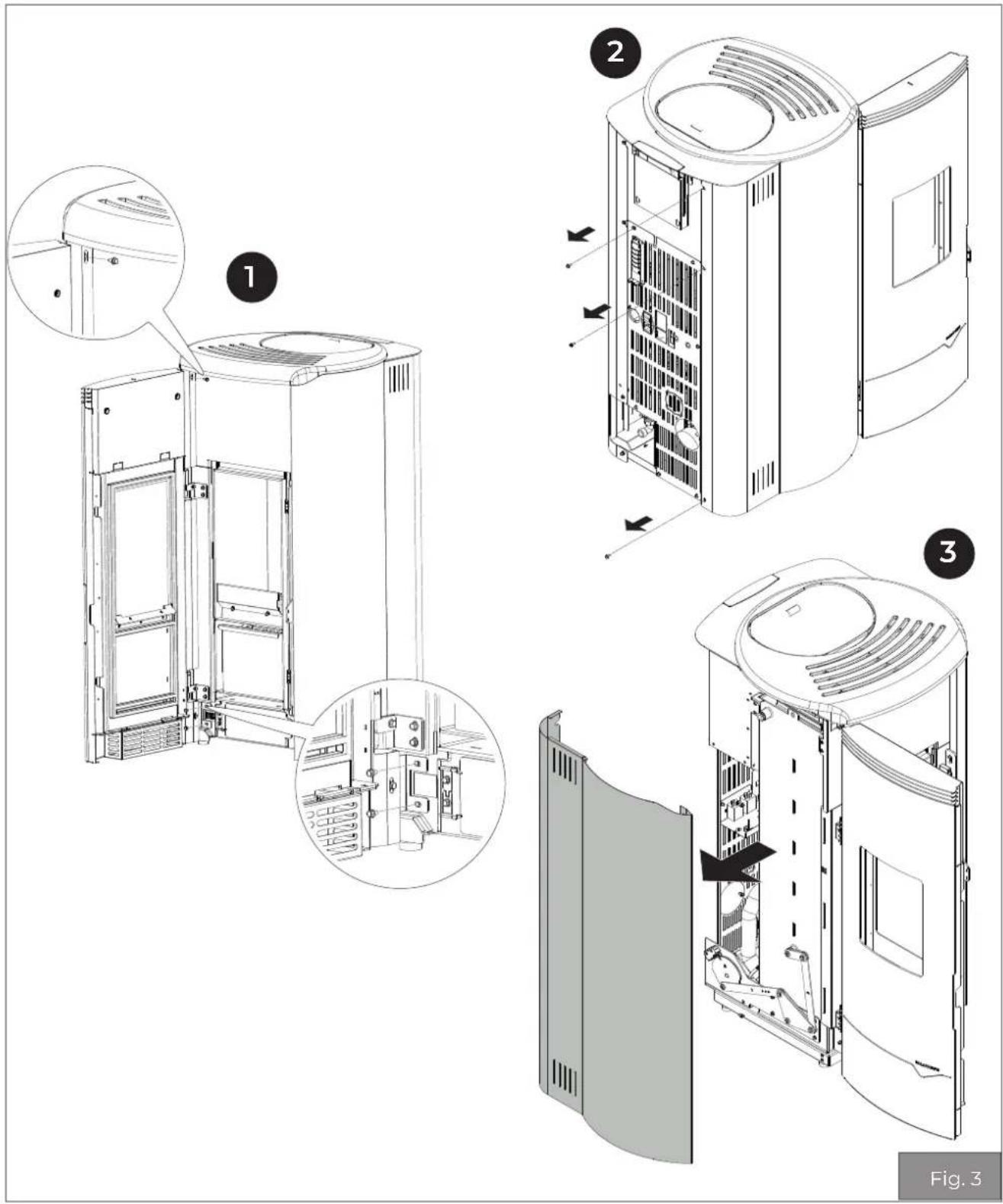 Palazzetti Ecofire Jackie Idro S - Démontage du panneau latéral de gauche - 1