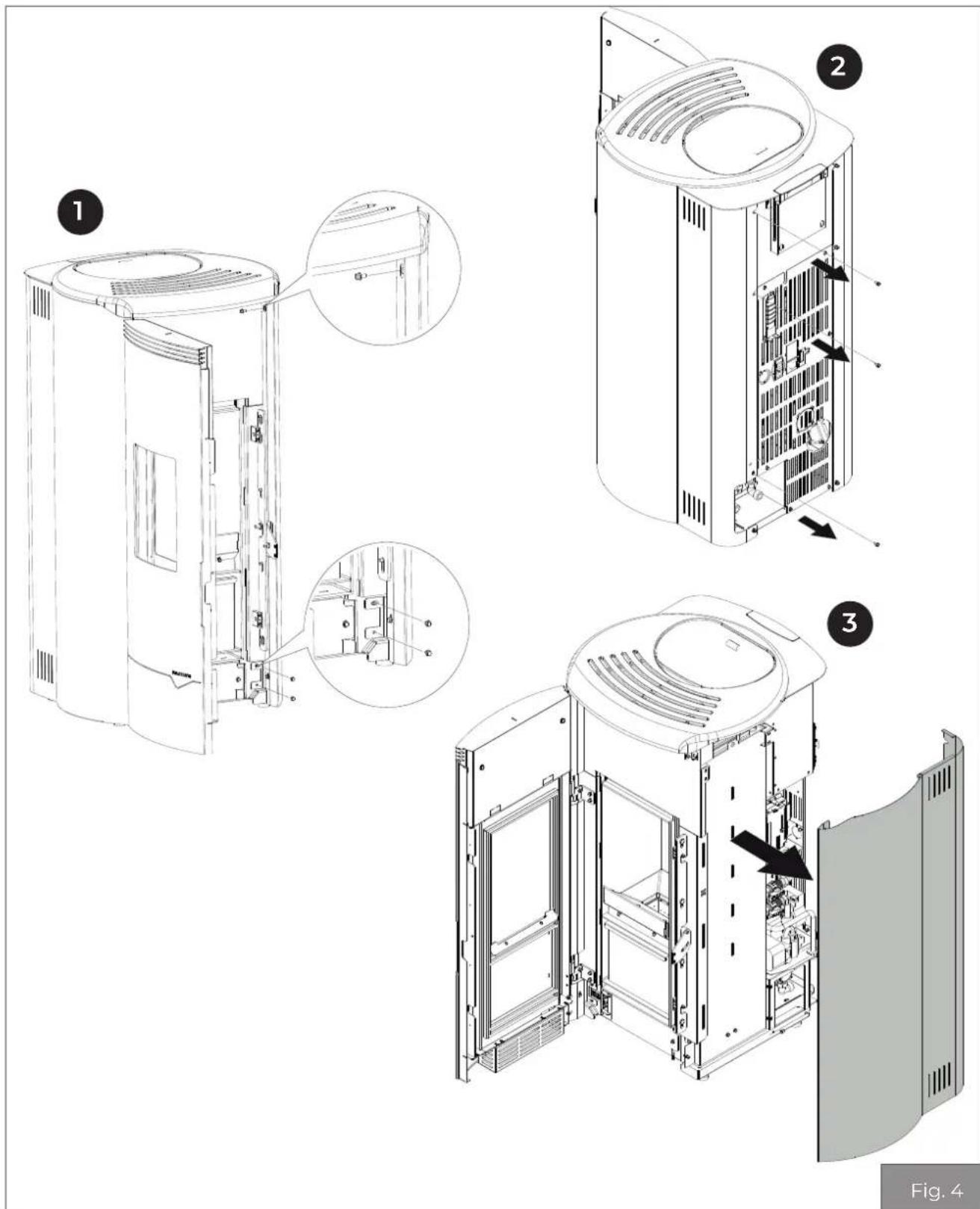 Palazzetti Ecofire Jackie Idro S - Démontage du panneau latéral de droite - 1