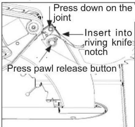MILWAUKEE M18 Fuel ONE-KEY 2736-20 - ⚠ WARNING Always install the anti-kickback pawls onto the riving knife with guard when performing "through cutting" operations. - 1