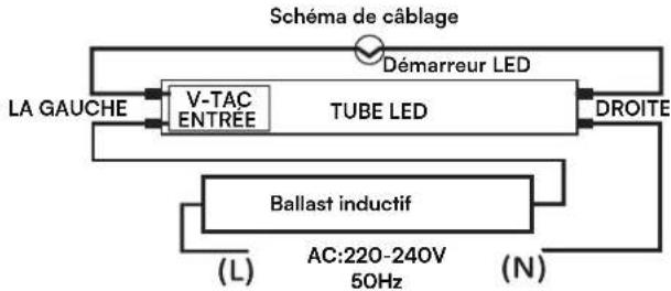 V-TAC VT-007 - Installation & Remplacement d'une lampe fluorescente (circuit simple à ballast magnétique) - 1