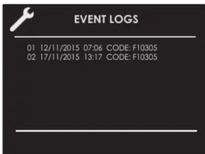 Fulgor Milano F7DSPD30S1 - Event Log - 1
