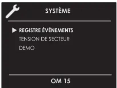 SYSTÈME ▶ REGISTRE ÉVÉNEMENTS TENSION DE SECTEUR DEMO OM 15