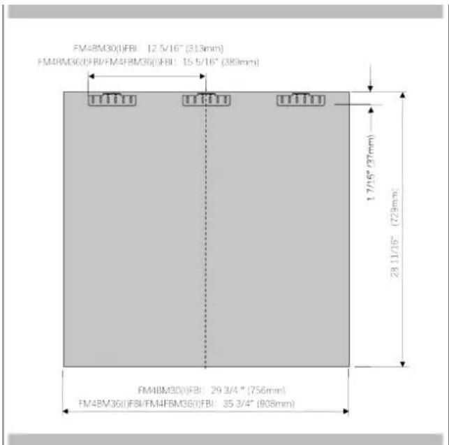 FM4BM30(1)FBI 12 5/16" (313mm) FM4BM30(1)FBI/FM4FBM36(1)FBI 15 5/16" (380mm) 17/16" (37mm) 28 11/16" (729mm) FM4BM30(1)FBI: 29 3/4" (756mm) FM4BM36(1)FBI/FM4FBM36(1)FBI 35 3/4" (908mm)