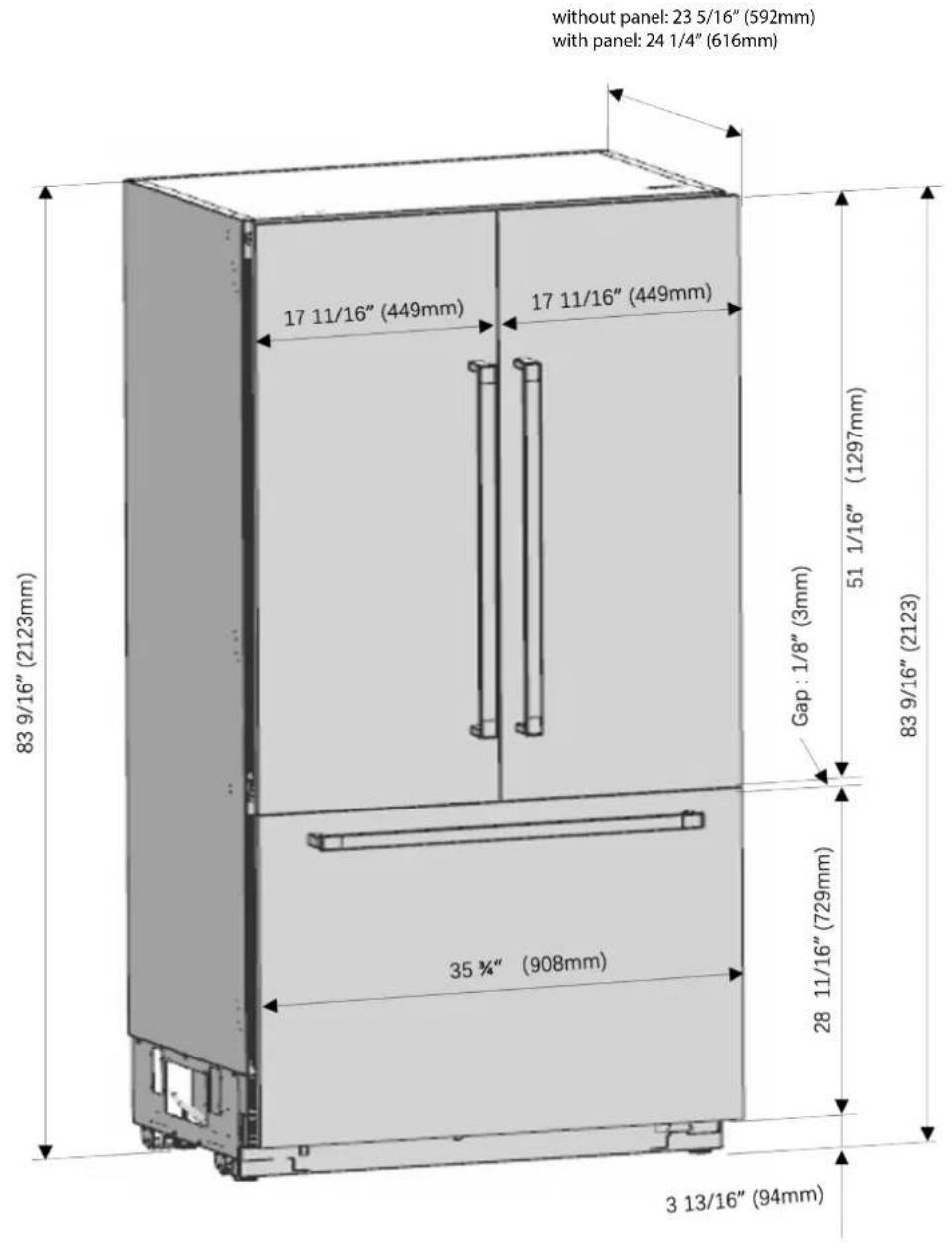 Fulgor Milano FM4BM30IFBI - Product dimensions - 2