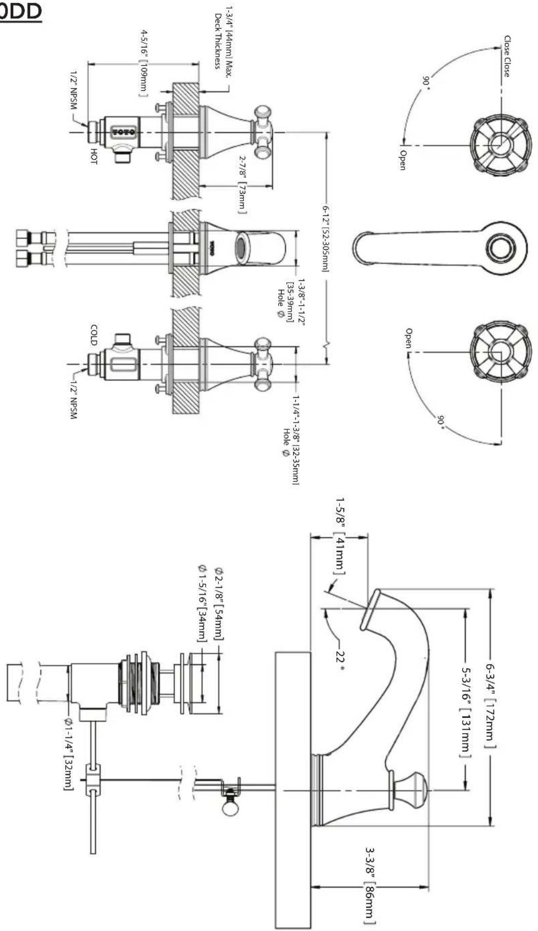 TOTO Vivian TL220DD1 - ROUGH-IN DIMENSIONS / DIMENSIONES PRELIMINARES / DIMENSIONS BRUTES - 1