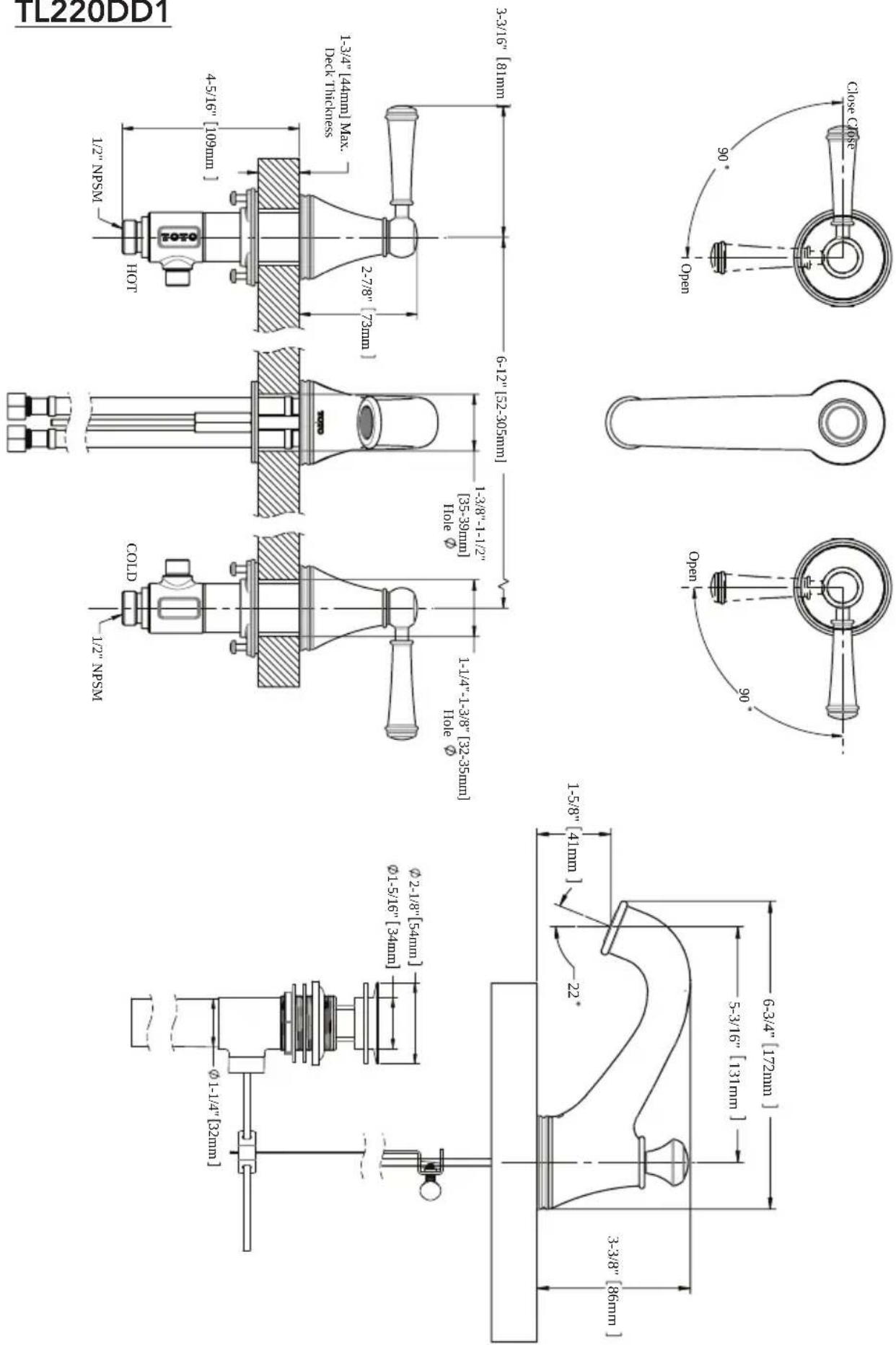 TOTO Vivian TL220DD1 - ROUGH-IN DIMENSIONS / DIMENSIONES PRELIMINARES / DIMENSIONS BRUTES - 1