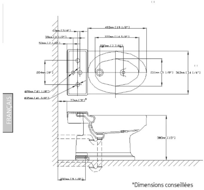 TOTO BT930B - MESURES D'INSTALLATION - 1