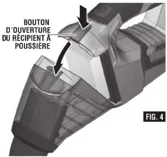BOSCH VAC120 Professional - NETTOYAGE DU COMPARTIMENT DE COLLECTE DE LA POUSSIÈRE (voir Figures 4 – 6) - 1