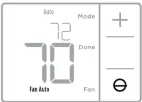 Auto 72 Mode Done 10 Fan Auto Fan + - ⊖