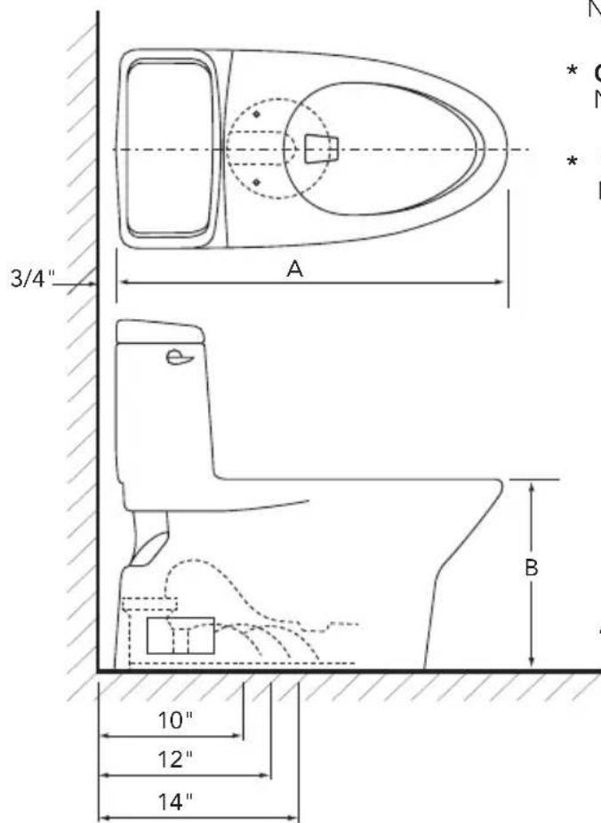 TOTO Vespin II CST474CEFG - ROUGH-IN DIMENSIONS / BOSQUEJO / ROBINETTERIE BRUTE - 1
