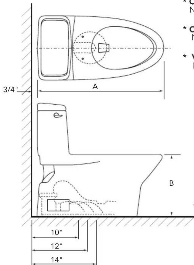 TOTO Eco Guinevere MS974224CEFG - ROUGH-IN DIMENSIONS / BOSQUEJO / ROBINETTERIE BRUTE - 1