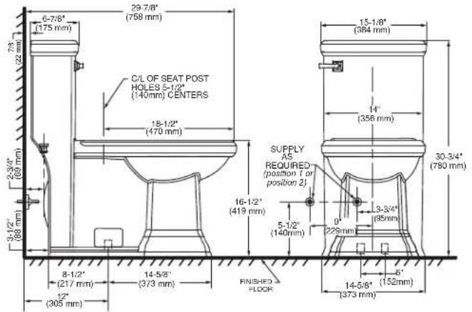 American Standard Town Square S 2851A105 - ROUGHING-IN DIMENSIONS: - 1