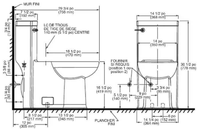 American Standard Town Square S 2851A105 - MESURES RELATIVES AUX POINTS DE RACCORDEMENT : - 1