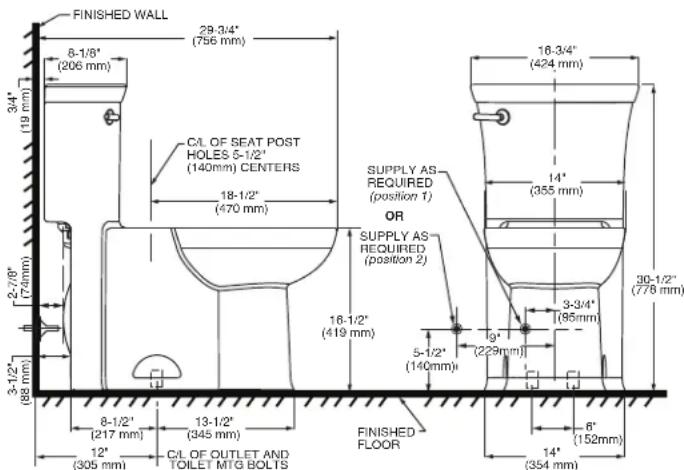 American Standard Town Square S 2851A105 - ROUGHING-IN DIMENSIONS: - 2