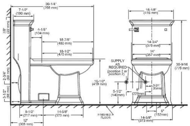 American Standard Town Square S 2851A104 - ROUGHING-IN DIMENSIONS: - 2