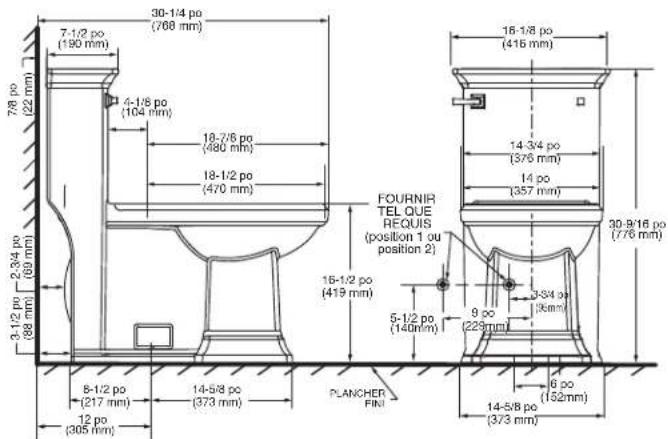 American Standard Town Square S 2851A104 - 2a MESURES RELATIVES AUX POINTS DE RACCORDEMENT : - 2