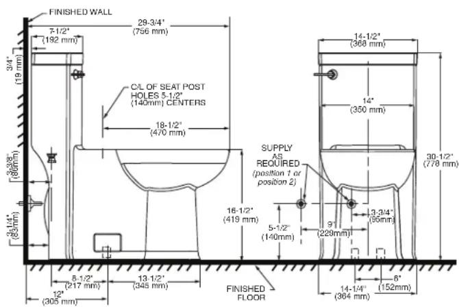 American Standard Town Square S 2851A104 - ROUGHING-IN DIMENSIONS: - 1