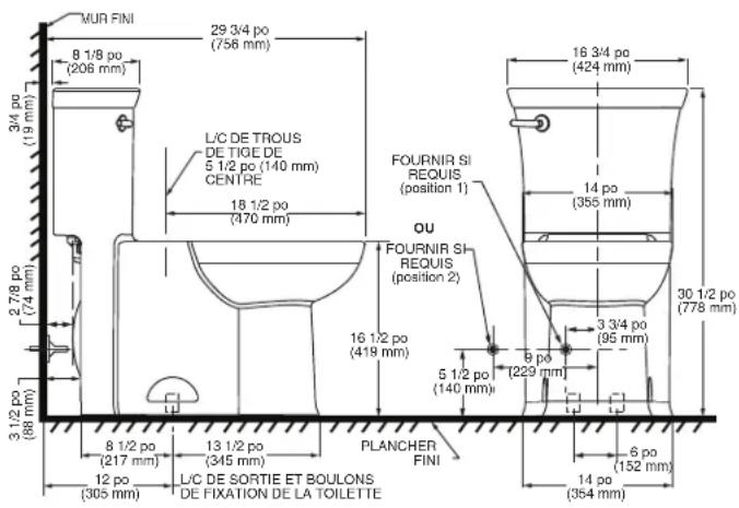 American Standard Town Square S 2851A104 - MESURES RELATIVES AUX POINTS DE RACCORDEMENT : - 2