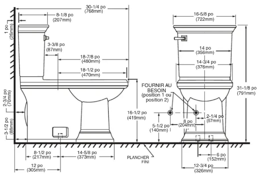 American Standard Town Square S 3851A101 - MESURES RELATIVES AUX POINTS DE RACCORDEMENT : - 1