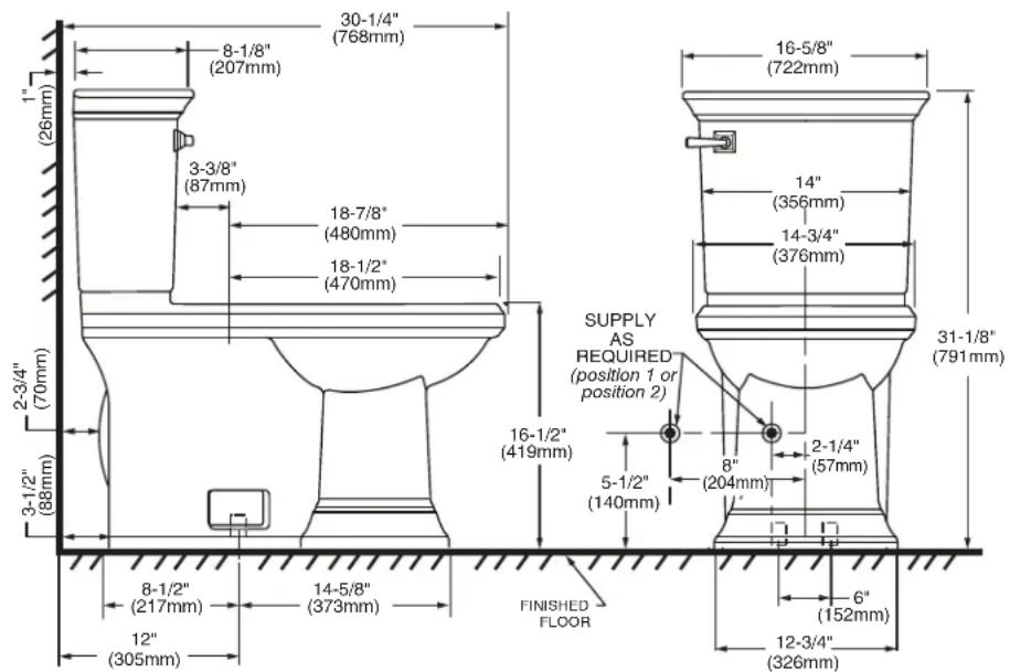 American Standard Town Square S 3851A101 - ROUGHING-IN DIMENSIONS: - 1