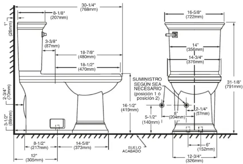 American Standard Town Square S 3851A101 - DIMENSIONES DE INSTALACIÓN: - 1