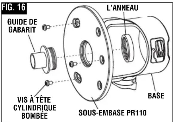 BOSCH GKF125CE Professional - ▼ FIXATION DU GUIDE DE GABARIT ET DE LA SOUS-EMBASE RONDE PR110 (FIG. 16) - 1