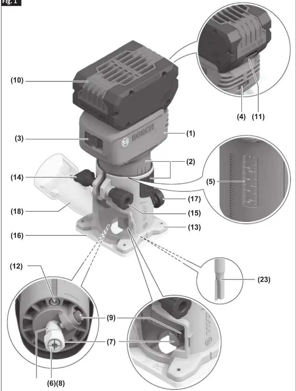 BOSCH GLF18V-25 Professional - Familiarización con su fresadora de trima inalámbrica GLF18V-25 - 1