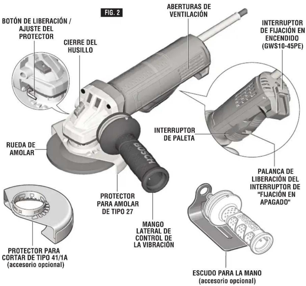 BOSCH GWS10-45DE Professional - Amoladoras angulares con interruptor de paleta - 1