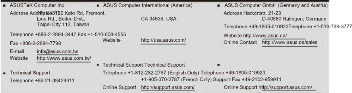 ASUS BE27AQ - ASUS CONTACT INFORMATION - 1