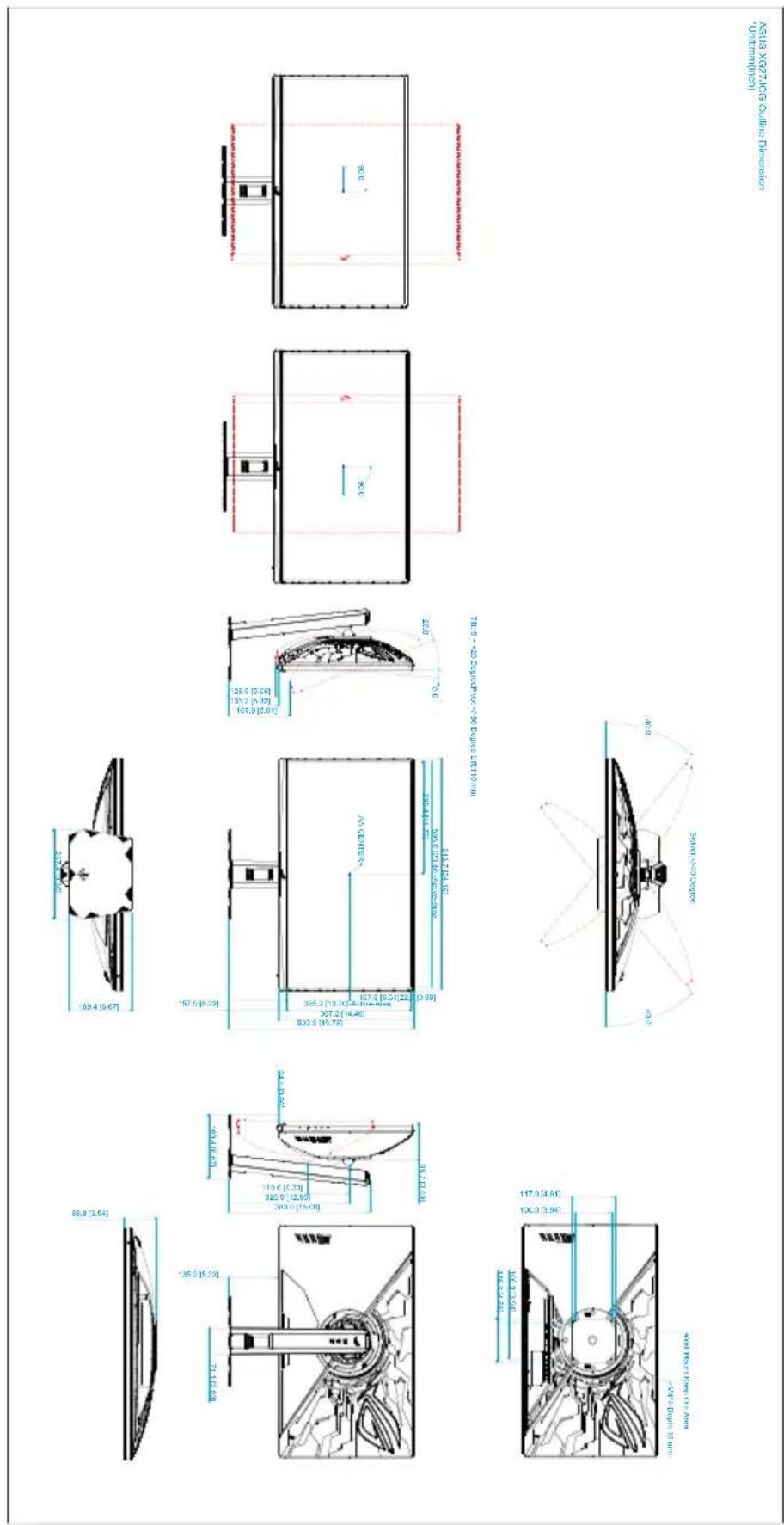 ASUS ROG Strix XG27JCG - Dimensions du contour - 1