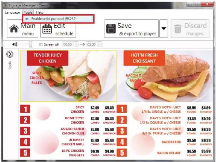 VIEWSONIC Signage Manager - Configuration du protocole série (RS232) - 1
