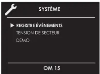SYSTÈME ▶ REGISTRE ÉVÉNEMENTS TENSION DE SECTEUR DEMO OM 15