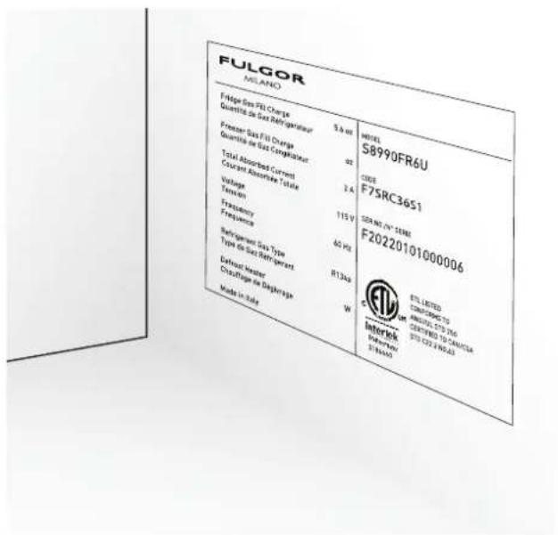 Fulgor Milano F7SRC36S1-R - Identificacion del modelo / serie - 1