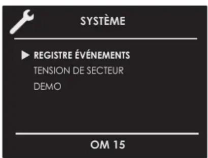 SYSTÈME ▶ REGISTRE ÉVÉNEMENTS TENSION DE SECTEUR DEMO OM 15