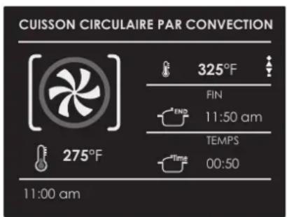 CUISSON CIRCULAIRE PAR CONVECTION 325°F FIN 11:50 am TEMPS 00:50 275°F 11:00 am